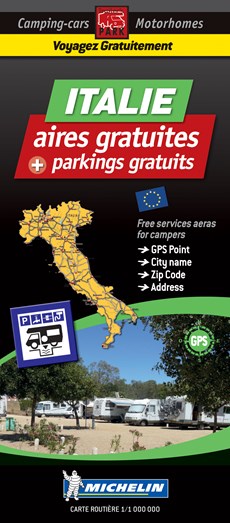 Italy Motorhome Stopovers - Italie aires gratuites 1:1m Michelin Camper stopplaatsen Italië Trailer's Park kaart 